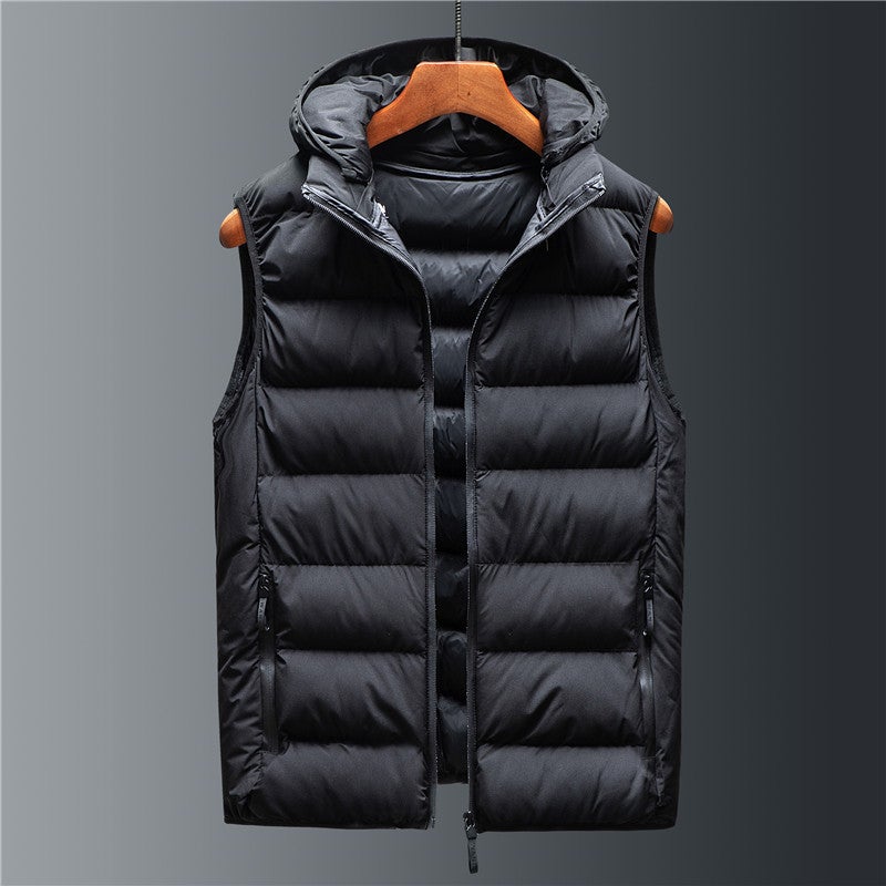 Down Cotton Vest Men'S Hooded Trendy Outer Wear Handsome Large Size Vest Cotton Jacket Thickeneded And Warm - Image 4